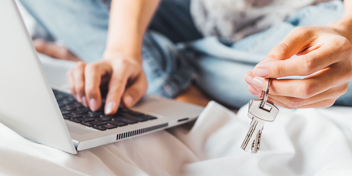 Woman researching about refinancing.