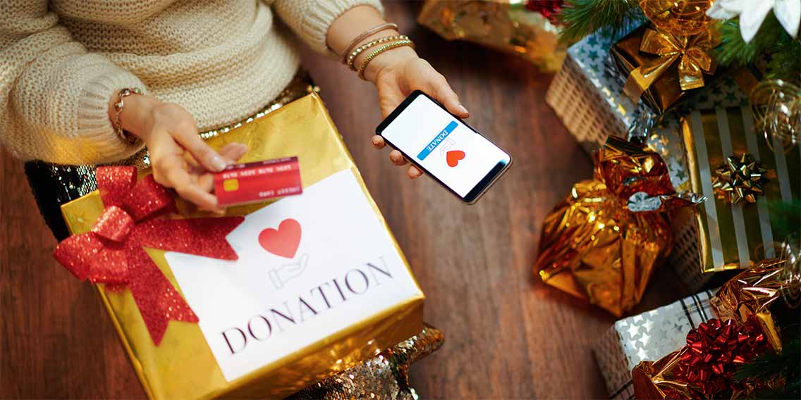 holiday donation gift, phone and card