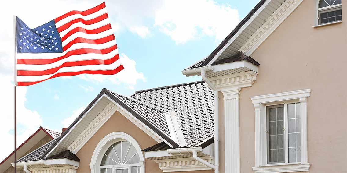 house with an American flag in front