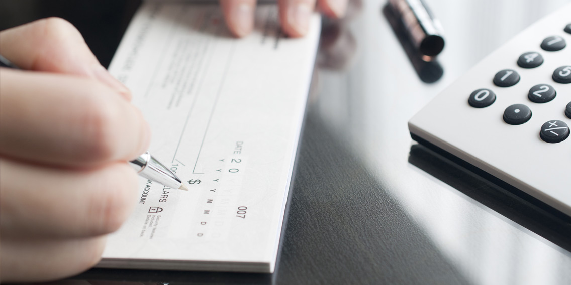 woman looking at checking account