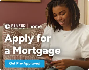  PenFed Get Approved CTA with woman in the background looking in the phone