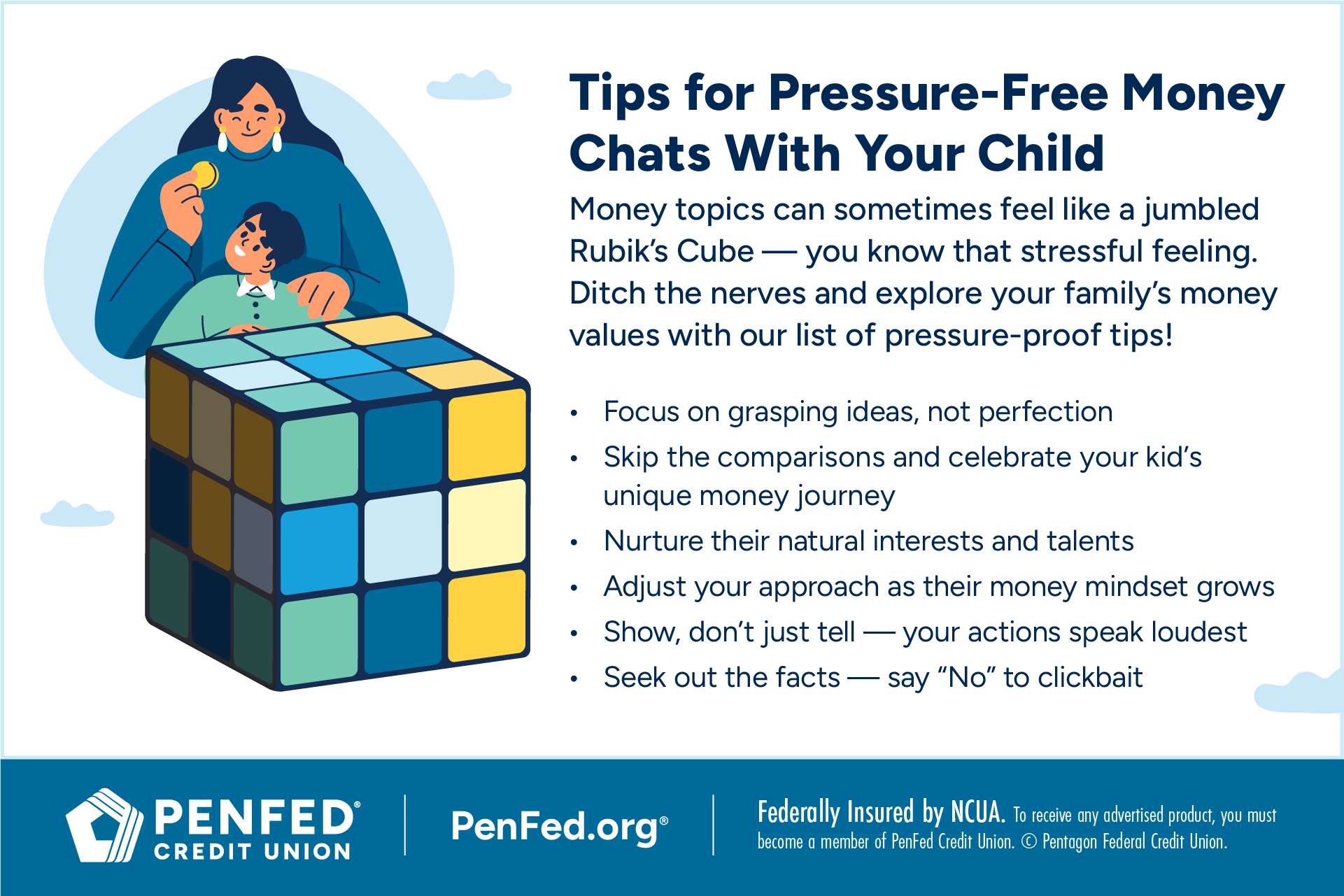 Infographic on Tips for pressure-free money chats with your child