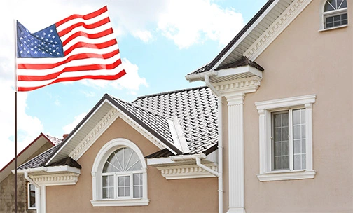 house with an American flag in front