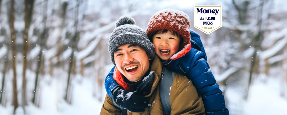 Money - Best Credit Unions *2023-2024* - father and son in the snow