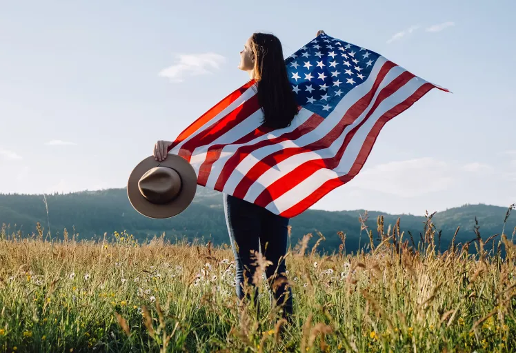 Women holding flag