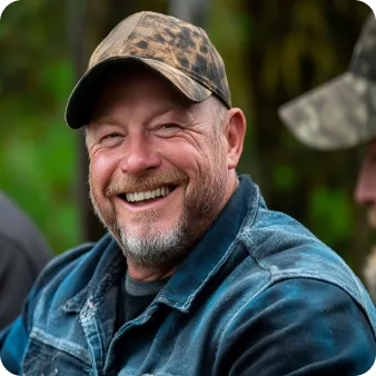 A military man laughing