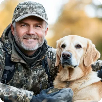 A military man with a dog