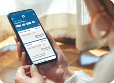 PenFed Credit Union mobile app dashboard on a smartphone