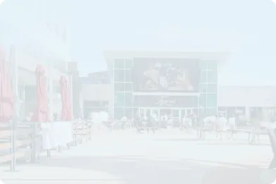 A straight-on outdoor view of the Tysons Corner Center plaza entrance.
