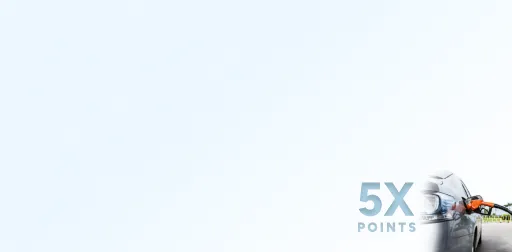 Promo graphic showing a close-up of a vehicle being filled with gas, emphasizing a 5x earnings points on fuel purchases.