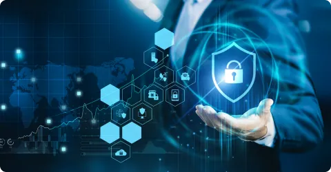 digital security lock hovering over an open hand