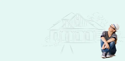Women sitting in front of a pencil sketched home