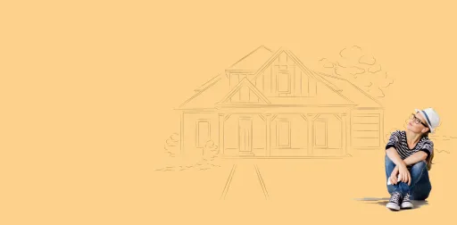 Women sitting in front of a pencil sketched home