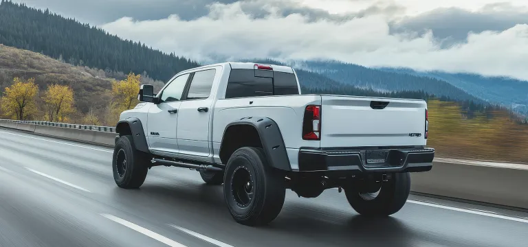 Pickup truck passing through hilly road