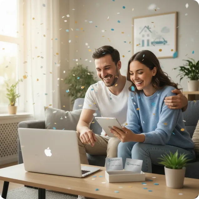 a happy couple celebrating