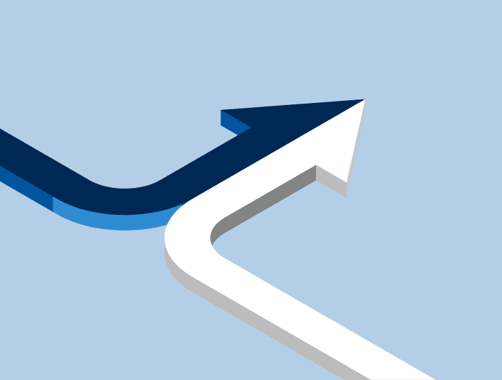 blue and white arrow joining and point up