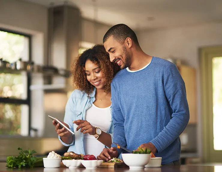 couple looking at phone