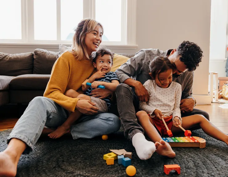 happy family in their home
