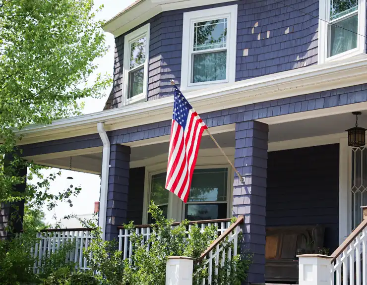 blue house with american flag