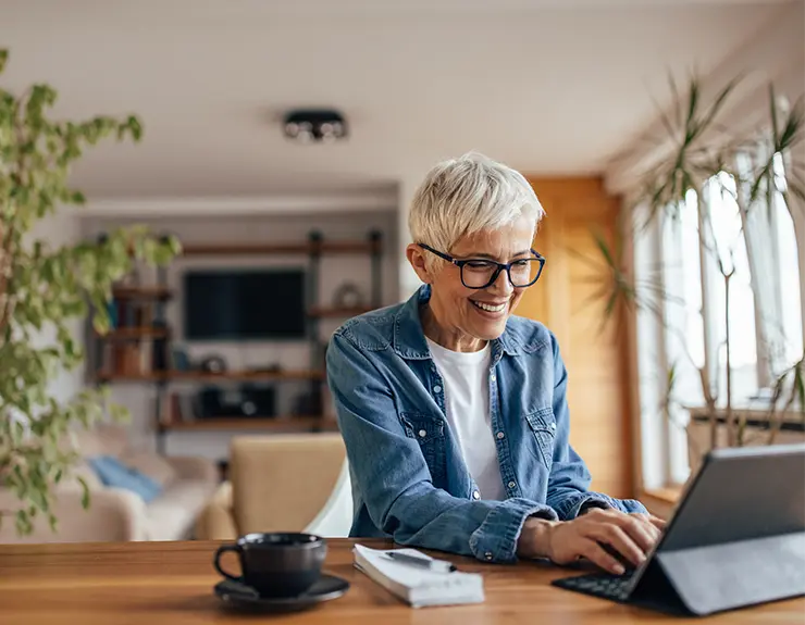 woman doing research on computer
