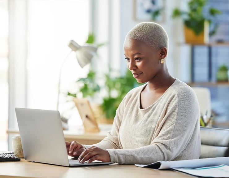 woman doing research on the computer