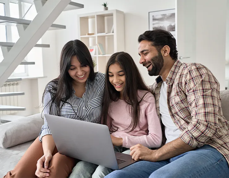 family researching on their couch