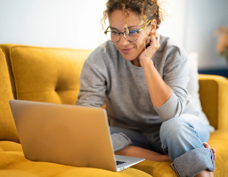 woman researching on the computer