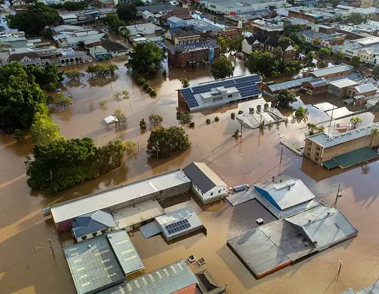 residential area flooded with water