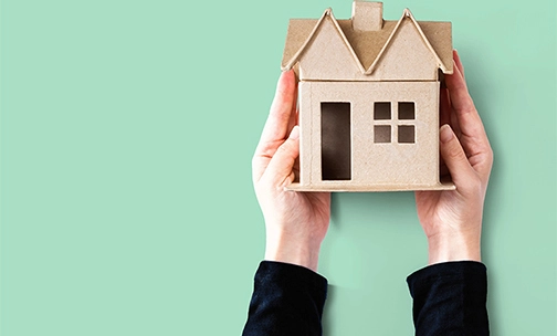person holding wooden house