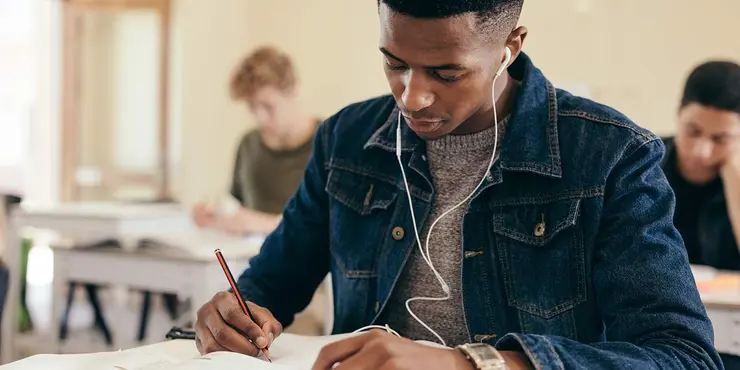 College student working